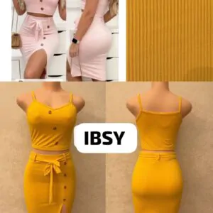 Complet chemise jupe - Couleurs Disponibles : Blanche, Noire, Rouge, Jaune, Rose  - Pour Femme-Ref : 18660